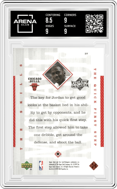Michael Jordan from the 1999-00 Upper Deck Michael Jordan Athlete of the Century set graded by Arena Club and given an overall grade of 9.
