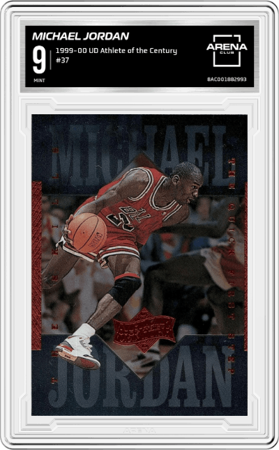 Michael Jordan from the 1999-00 Upper Deck Michael Jordan Athlete of the Century set graded by Arena Club and given an overall grade of 9.