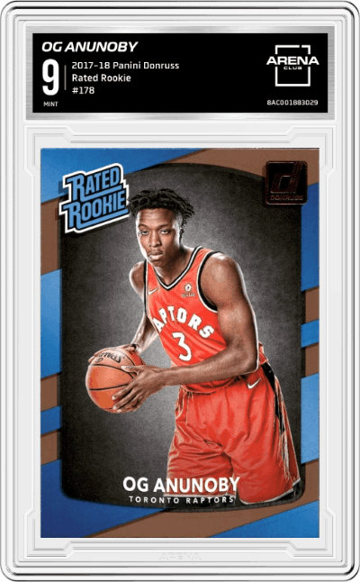 OG Anunoby from the 2017-18 Donruss set graded by Arena Club and given an overall grade of 9.