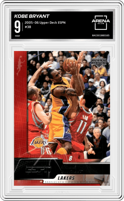 Kobe Bryant from the 2005-06 Upper Deck ESPN set graded by Arena Club and given an overall grade of 9.