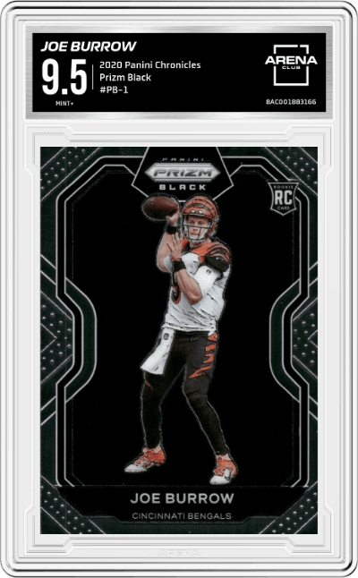Joe Burrow from the 2020 Panini Chronicles set graded by Arena Club and given an overall grade of 9.5.