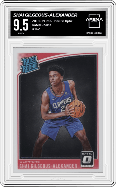Shai Gilgeous-Alexander from the 2018-19 Panini Donruss Optic set graded by Arena Club and given an overall grade of 9.5.