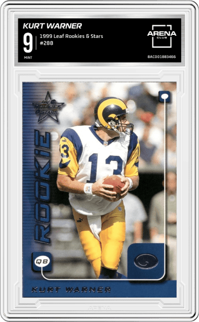 Kurt Warner from the 1999 Leaf Rookies & Stars set graded by Arena Club and given an overall grade of 9.