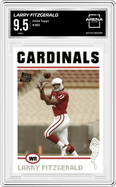 Larry Fitzgerald from the 2004 Topps set graded by Arena Club and given an overall grade of 9.5.