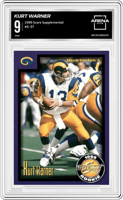 Kurt Warner from the 1999 Score Supplemental set graded by Arena Club and given an overall grade of 9.