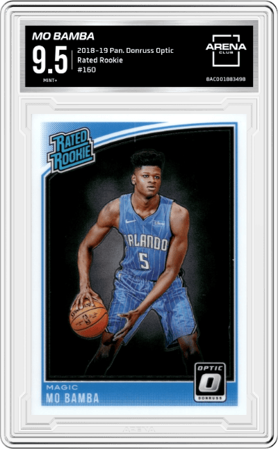 Mo Bamba from the 2018-19 Panini Donruss Optic set graded by Arena Club and given an overall grade of 9.5.