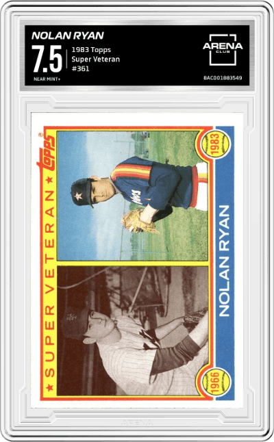 Nolan Ryan from the 1983 Topps set graded by Arena Club and given an overall grade of 7.5.