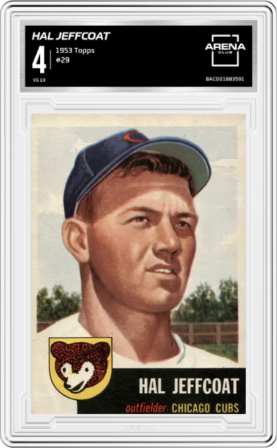 Hal Jeffcoat from the 1953 Topps set graded by Arena Club and given an overall grade of 4.