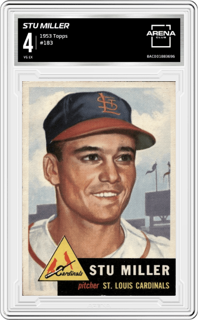 Stu Miller from the 1953 Topps set graded by Arena Club and given an overall grade of 4.