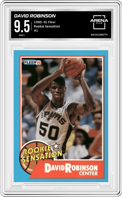 David Robinson from the 1990-91 Fleer set graded by Arena Club and given an overall grade of 9.5.
