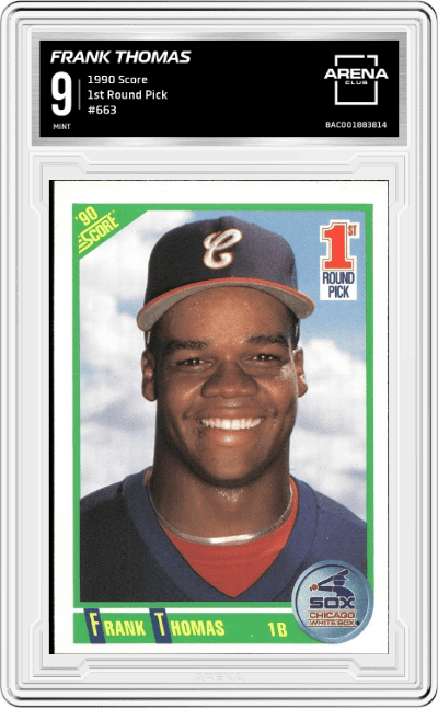 Frank Thomas from the 1990 Score set graded by Arena Club and given an overall grade of 9.