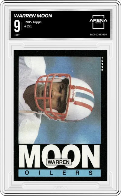 Warren Moon from the 1985 Topps set graded by Arena Club and given an overall grade of 9.