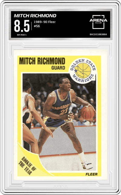 Mitch Richmond from the 1989-90 Fleer set graded by Arena Club and given an overall grade of 8.5.