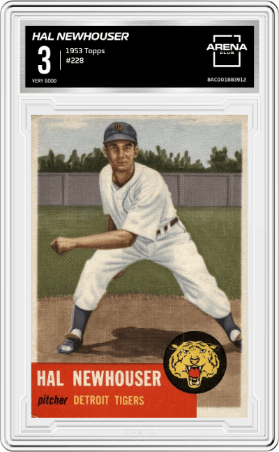 Hal Newhouser from the 1953 Topps set graded by Arena Club and given an overall grade of 3.
