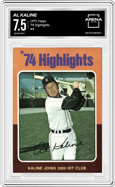 Al Kaline HL from the 1975 Topps set graded by Arena Club and given an overall grade of 7.5.