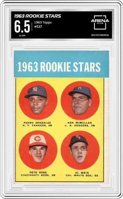 1963 Rookie Stars from the 1963 Topps set graded by Arena Club and given an overall grade of 6.5.
