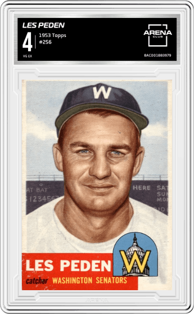 Les Peden from the 1953 Topps set graded by Arena Club and given an overall grade of 4.