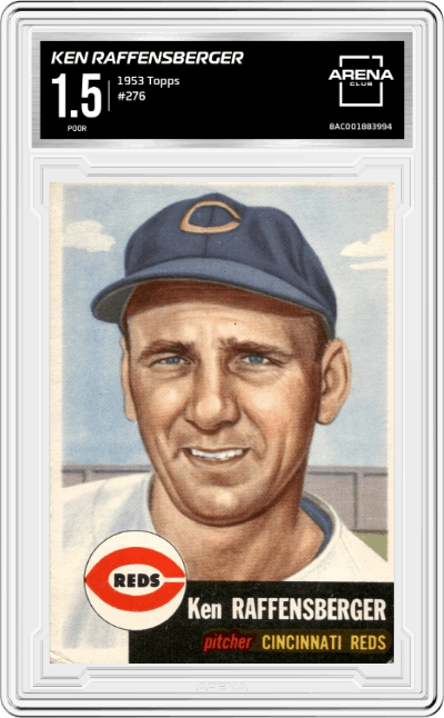 Ken Raffensberger from the 1953 Topps set graded by Arena Club and given an overall grade of 1.5.