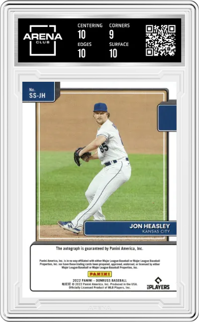 Jon Heasley from the 2022 Panini Donruss set graded by Arena Club and given an overall grade of 9.5.