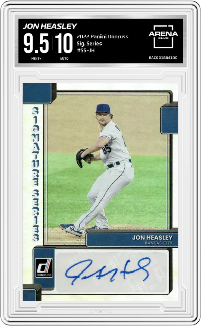 Jon Heasley from the 2022 Panini Donruss set graded by Arena Club and given an overall grade of 9.5.