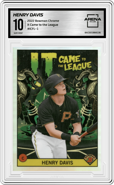 Henry Davis from the 2022 Bowman Chrome set graded by Arena Club and given an overall grade of 10.