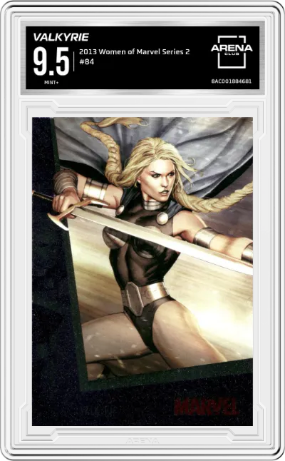 Valkyrie from the 2013 Rittenhouse Women of Marvel Series 2 set graded by Arena Club and given an overall grade of 9.5.