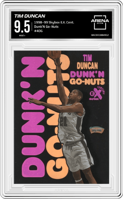 Tim Duncan from the 1998-99 Skybox E.X. Century set graded by Arena Club and given an overall grade of 9.5.