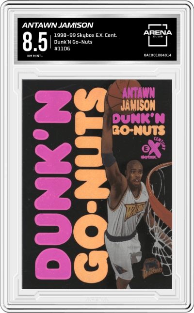 Antawn Jamison from the 1998-99 Skybox E.X. Century set graded by Arena Club and given an overall grade of 8.5.