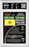Erling Haaland from the 2022 Topps Stadium Club set featuring a Black parallel graded by Arena Club and given an overall grade of 9.5.