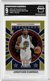Jonathan Kuminga from the 2021-22 Panini Chronicles set featuring a Gold parallel graded by Arena Club and given an overall grade of 9.