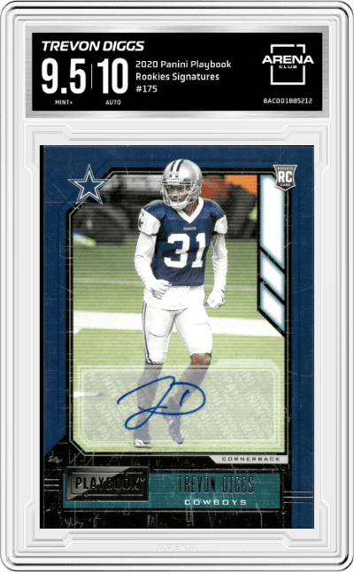 Trevon Diggs from the 2020 Panini Playbook set graded by Arena Club and given an overall grade of 9.5.
