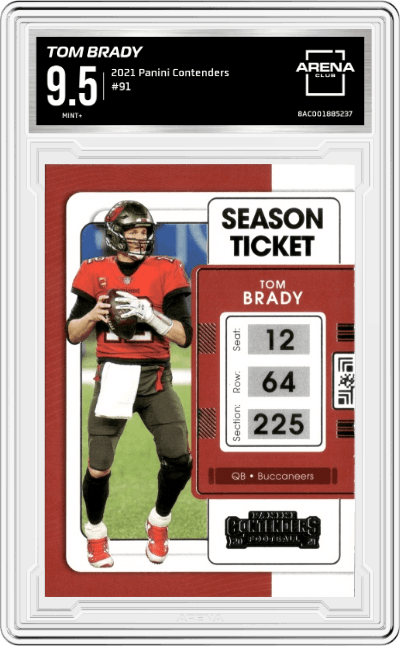 Tom Brady from the 2021 Panini Contenders   set graded by Arena Club and given an overall grade of 9.5.
