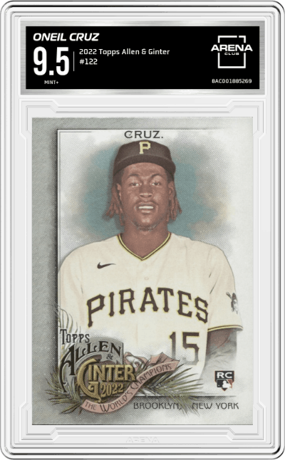Oneil Cruz from the 2022 Topps Allen & Ginter set graded by Arena Club and given an overall grade of 9.5.