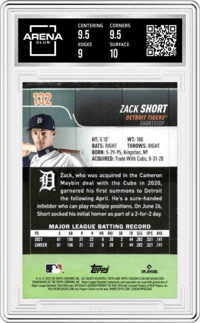 Zack Short from the 2022 Topps Stadium Club set graded by Arena Club and given an overall grade of 9.5.