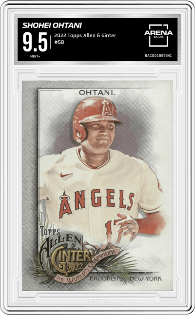 Shohei Ohtani from the 2022 Topps Allen & Ginter set graded by Arena Club and given an overall grade of 9.5.