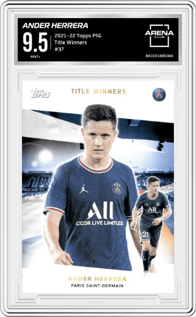 Ander Herrera from the 2021-22 Topps Paris Saint-Germain set graded by Arena Club and given an overall grade of 9.5.