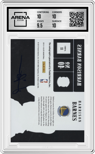 Harrison Barnes from the 2012-13 Panini Elite set graded by Arena Club and given an overall grade of 10.