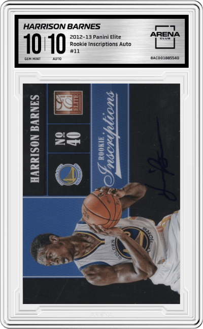 Harrison Barnes from the 2012-13 Panini Elite set graded by Arena Club and given an overall grade of 10.
