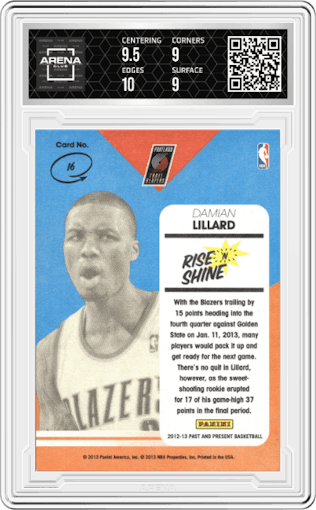 Damian Lillard from the 2012-13 Panini Past & Present set graded by Arena Club and given an overall grade of 9.5.