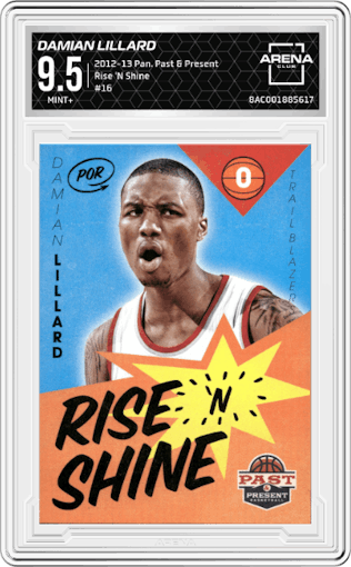 Damian Lillard from the 2012-13 Panini Past & Present set graded by Arena Club and given an overall grade of 9.5.