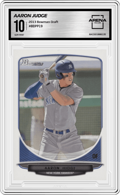 Aaron Judge from the 2013 Bowman Draft set graded by Arena Club and given an overall grade of 10.