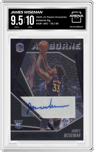 James Wiseman from the 2020-21 Panini Chronicles set graded by Arena Club and given an overall grade of 9.5.