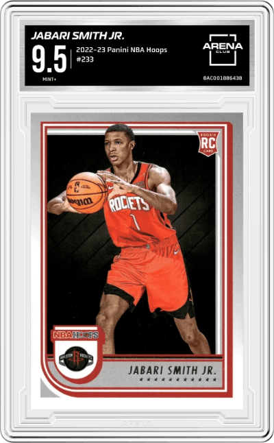 Jabari Smith Jr. from the 2022-23 Panini NBA Hoops set graded by Arena Club and given an overall grade of 9.5.