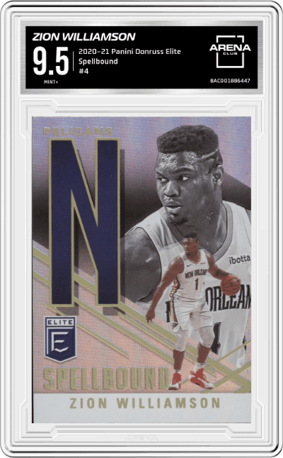 Zion Williamson from the 2020-21 Panini Donruss Elite Basketball set graded by Arena Club and given an overall grade of 9.5.