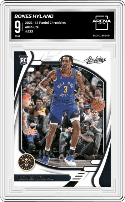 Bones Hyland from the 2021-22 Panini Chronicles set graded by Arena Club and given an overall grade of 9.