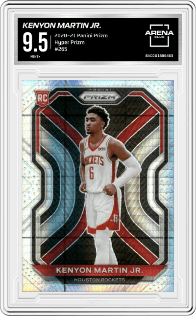 Kenyon Martin Jr. from the 2020-21 Panini Prizm set featuring a Hyper Prizm parallel graded by Arena Club and given an overall grade of 9.5.
