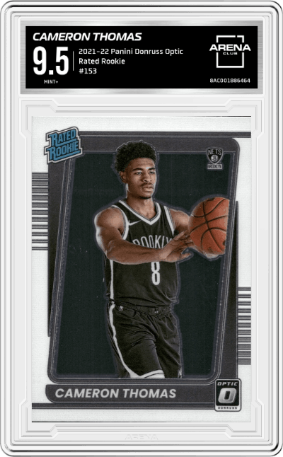 Cameron Thomas from the 2021-22 Panini Donruss Optic set graded by Arena Club and given an overall grade of 9.5.