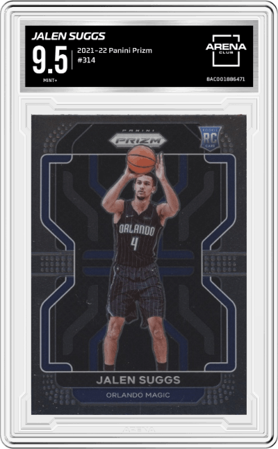 Jalen Suggs from the 2021-22 Panini Prizm  set graded by Arena Club and given an overall grade of 9.5.
