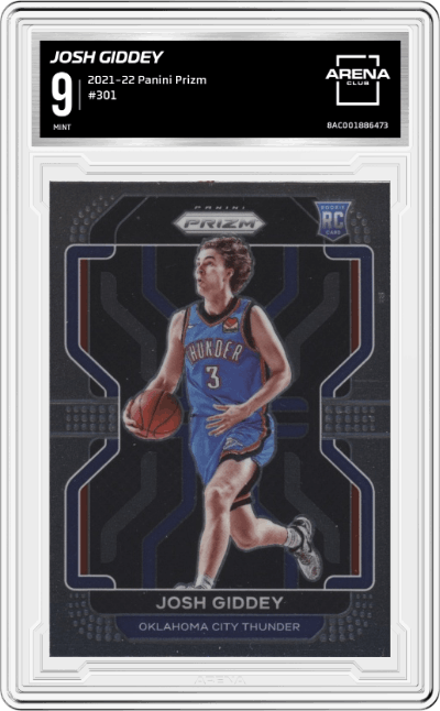 Josh Giddey from the 2021-22 Panini Prizm  set graded by Arena Club and given an overall grade of 9.