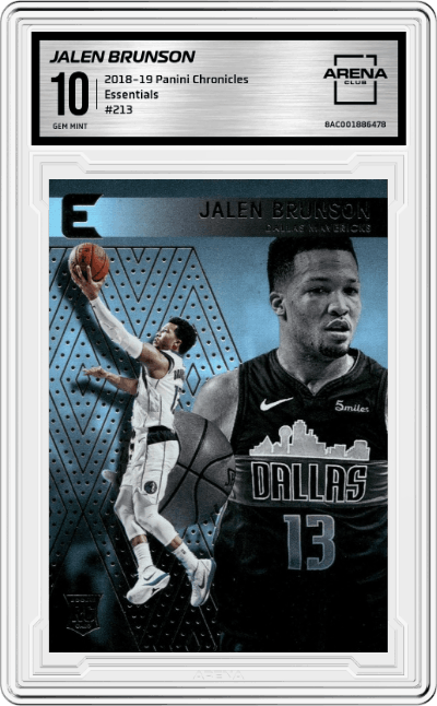 Jalen Brunson from the 2018-19 Panini Chronicles set graded by Arena Club and given an overall grade of 10.
